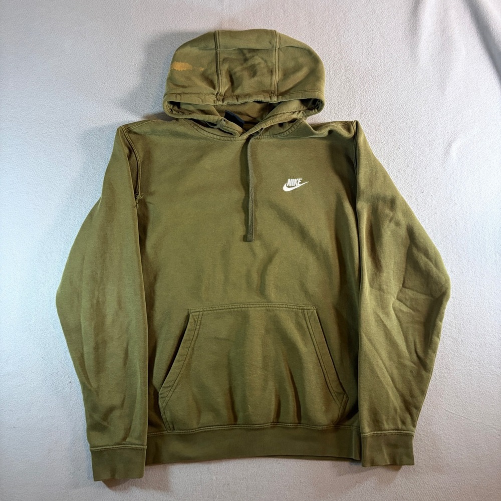 Nike Mens Hoodie Olive Green Embroidered Logo Pullover Sweatshirt Medium